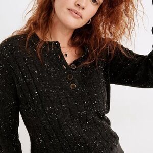 Madewell Donegal Bowden Grey Speckled Henley Button Down Ribbed Sweater